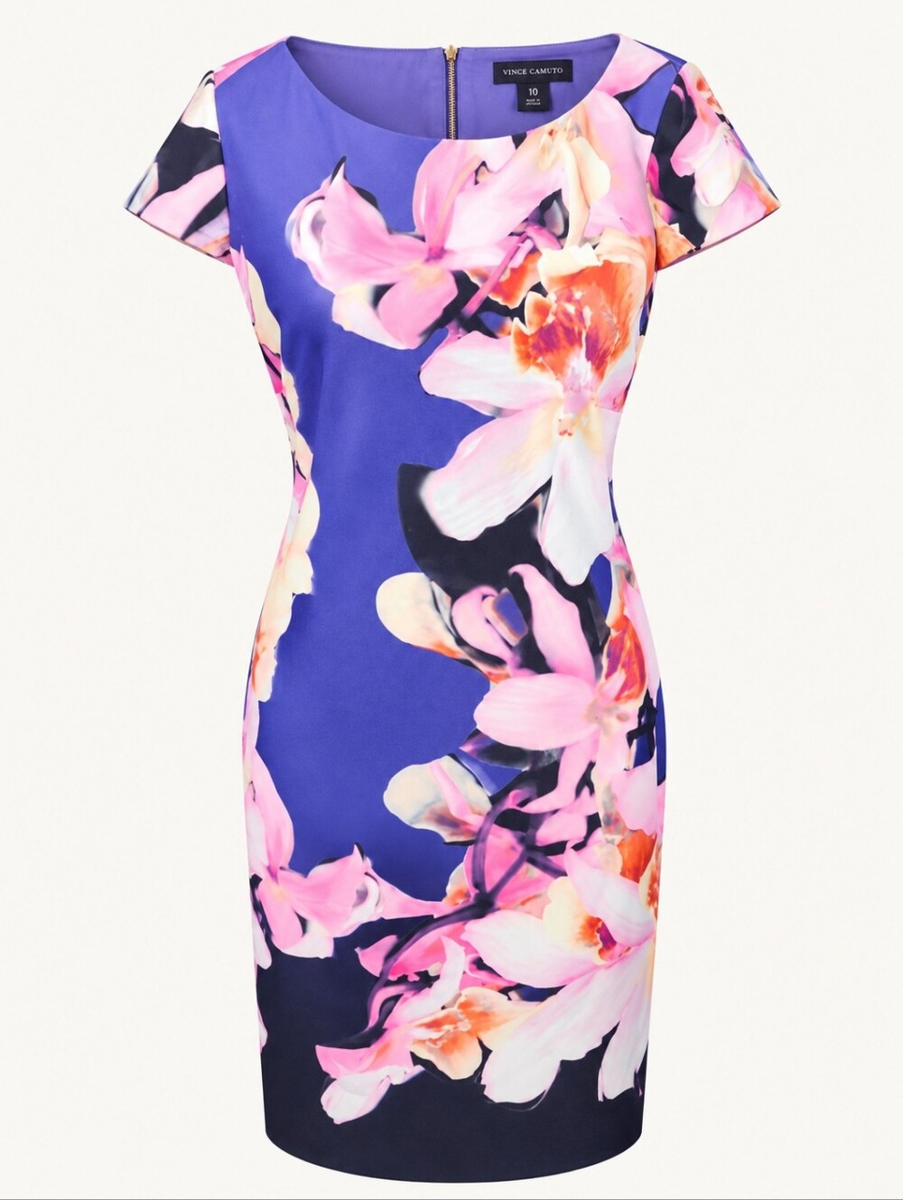 VINCE CAMUTO | Classic Purple Pink Coral Floral Maximalist Scuba Mini Dress | 10